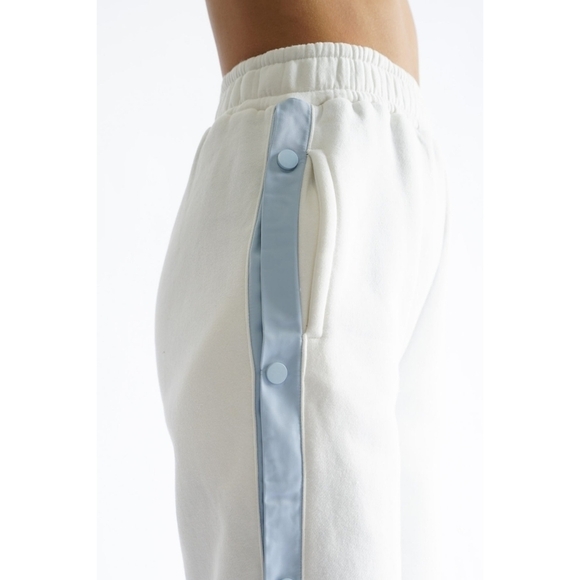 Yellow The Label Sweatpants Womens Large Tearaway White Blue Button Yllw Pants - Picture 2 of 16